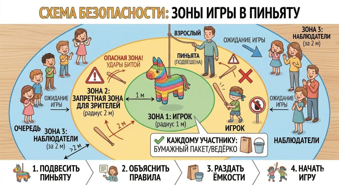 Схема зон безопасности при игре с пиньятой
